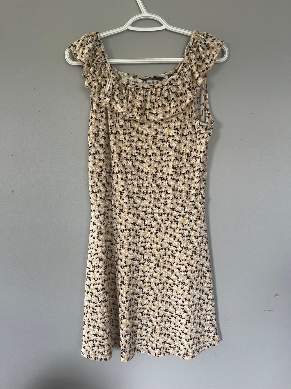 Vero Moda Beige Floral Ruffle-Trim Midi Dress Small